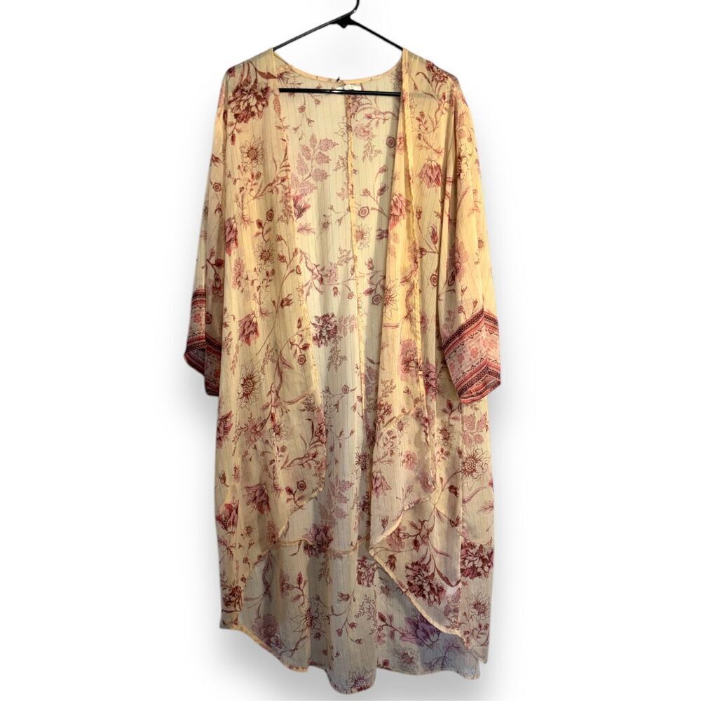 Maurices Women’s Long Floral Sheer Open Front Duster Kimono sz XL Boho Whimsical - Picture 2 of 4
